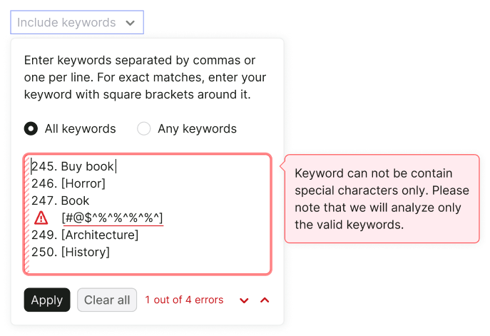 filter validation