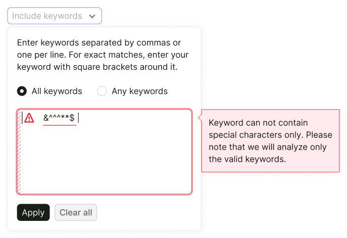 filter validation